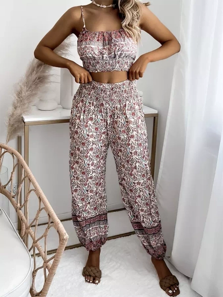 Beige women's set with print- Clothing