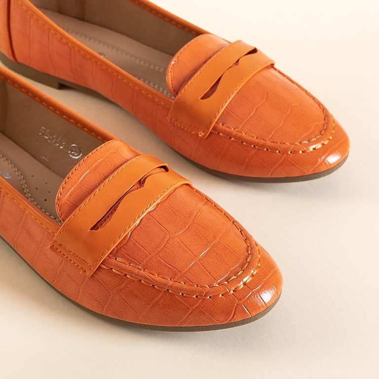 Orange women's moccasins with Satoko embossing - Shoes