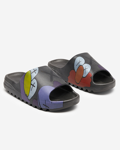 OUTLET Black rubber women's slippers with Pfizz-footwear print