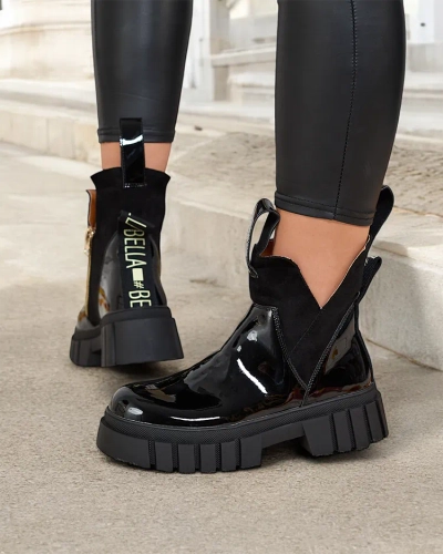 Royalfashion Black women's patent leather insulated Eratra boots