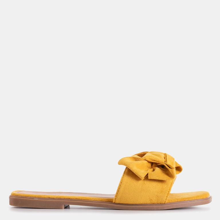 Yellow women's slippers with a Bonjour bow - Footwear