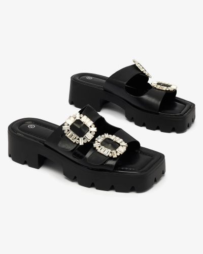 Royalfashion Black women's embellished Tireta heeled flip-flops