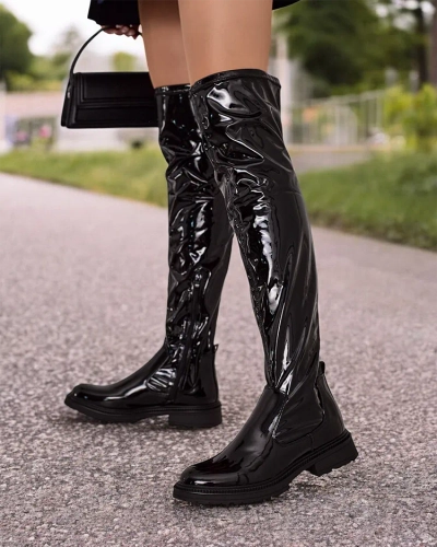 Royalfashion Women's lacquered over-the-knee boots Lessdo