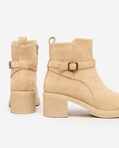 Royalfashion Beige women's boots on a low post Masymar