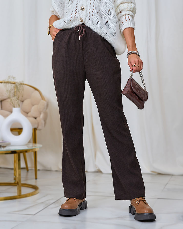 Royalfashion Women's corduroy fabric pants in dark brown