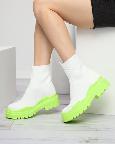 Balti un zaļi sieviešu zābaki ar plakanu papēdi Seritis - Apavi