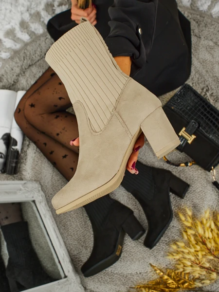 Women's eco-suede heeled ankle boots with a sock-like insert LumenThorn