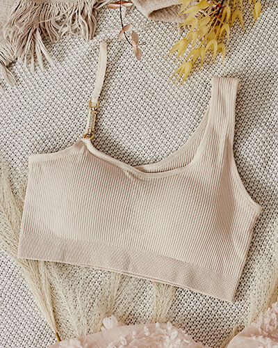 Royalfashion Women's ribbed bra with decorative strap