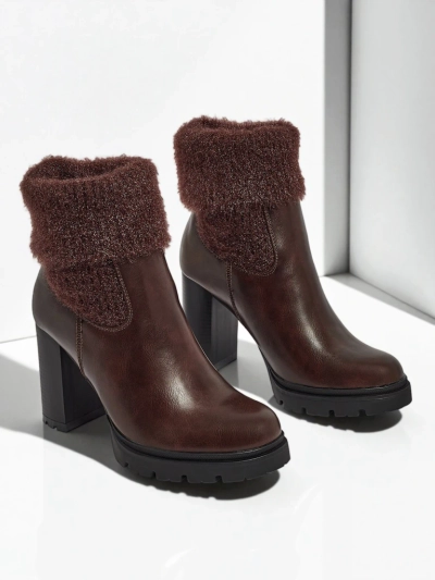 Women's eco-leather heeled ankle boots with Tirave knit