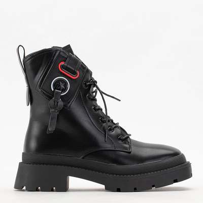 Black women's ankle boots with flat heels with Sidora decorations - Footwear