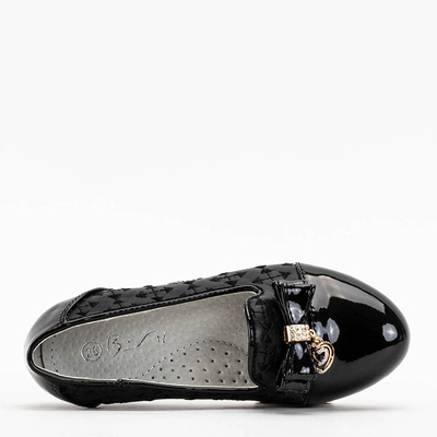 Black girls' ballerinas with embroidery and bow Olije - Footwear