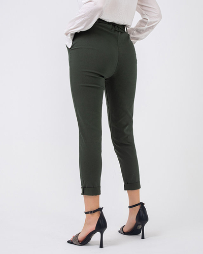 Women's fabric high-waisted pants in khaki - Clothing