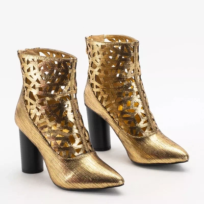 OUTLET Gold women's boots with cutouts on a higher post Olika - Footwear