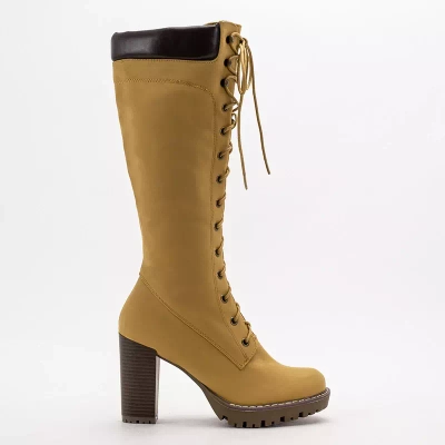 OUTLET Mustard tied women's boots on the post Mastio - Footwear