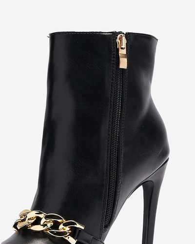 OUTLET Черные сапоги на шпильке, украшенные цепочкой Rittle- Footwear