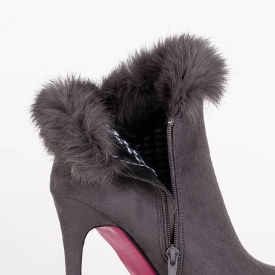 Gray women's boots on a high heel with Tito fur - Footwear