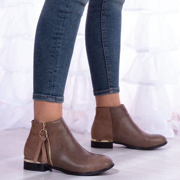 Brown ankle boots with a decorative Pompi zipper - Footwear