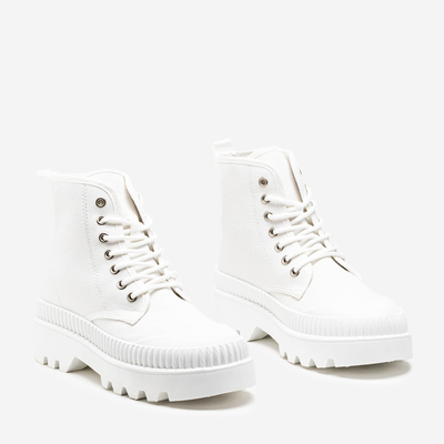 White women's boots with a flat heel Roulle - Footwear