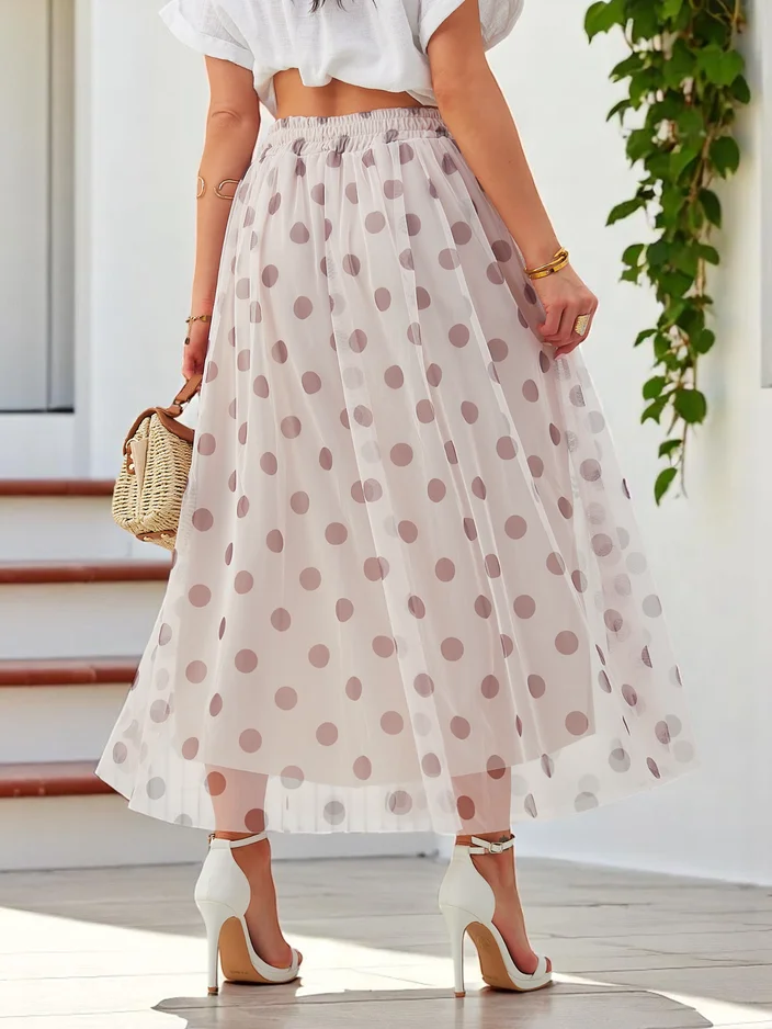 Royalfashion Women's mid-length viscose skirt with tulle polka dots