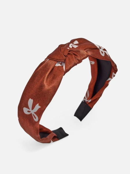 Royalfashion Лента за косу сатенска са плетењем са принтом