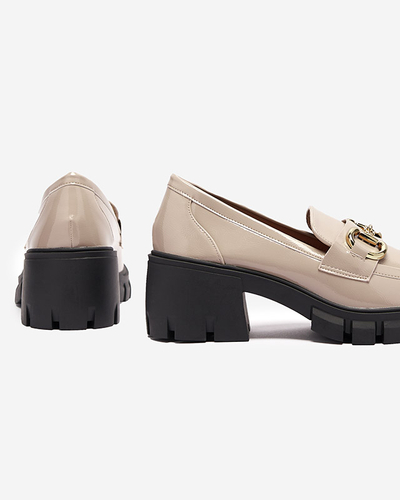 Light brown women's lacquered moccasins with ornament Neriea - Footwear