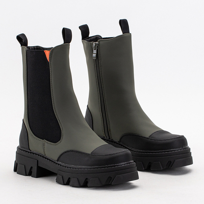 Dark green women's boots on a solid sole Rosidi - Footwear