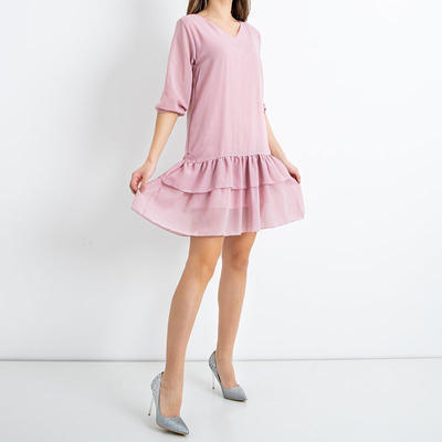 Pink women's dress with ruffles - Clothing