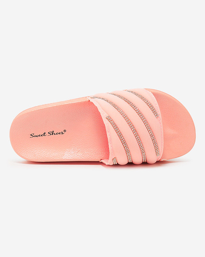 OUTLET Light pink women's slippers with cubic zirconia Erikis - Footwear