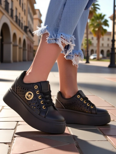 Aurelia Nero - Black Royalfashion platform made of eco-leather, model LH201-8