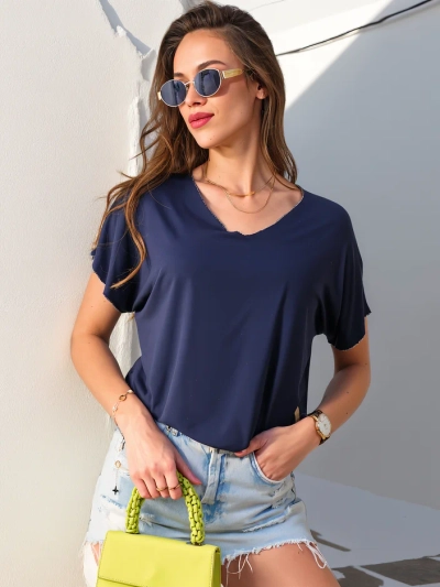 Royalfashion Women's viscose blouse with short sleeves and glitter finish