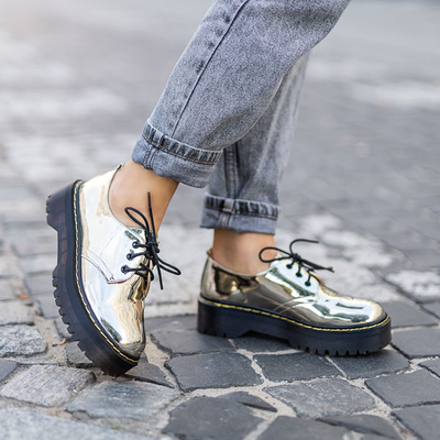 Women's gold lacquered lace-up half shoes Belita - Footwear