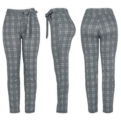 Gray checkered fabric trousers - Pants 1