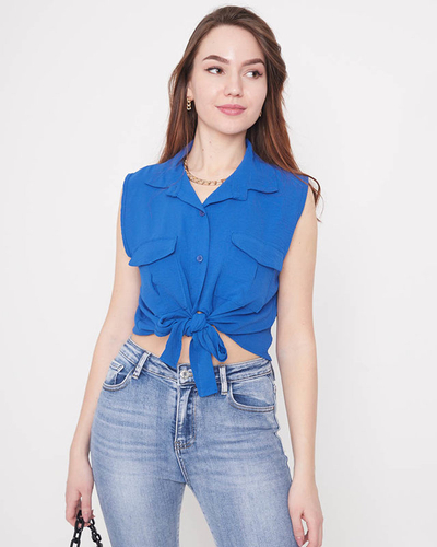 Cobalt crop top blouse fastened with buttons - Clothing