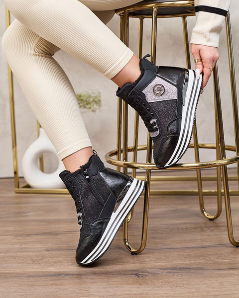 Royalfashion Women's sporty black sneakers with glitter Kawellas