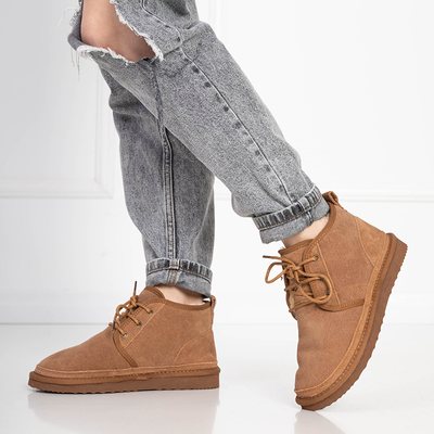 Light brown tied women's snow boots with fur Miusho - Footwear