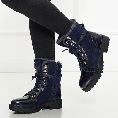 Women's navy blue partially varnished boots Ginoko - Shoes