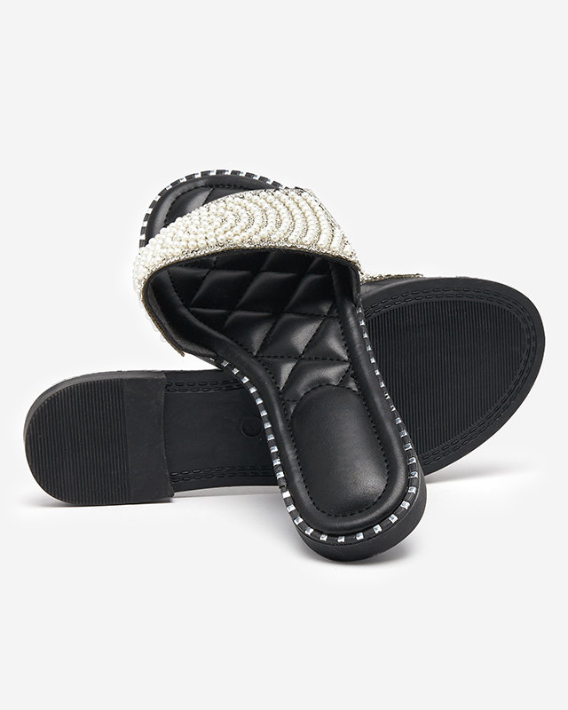 OUTLET Ladies' black slippers with Ahaio decorations - Footwear