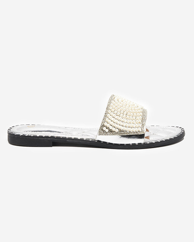 OUTLET Women's silver slippers with Ahaio decorations - Footwear