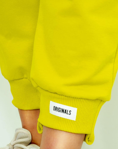 Neon yellow women's sports tracksuit set with patches - Clothing