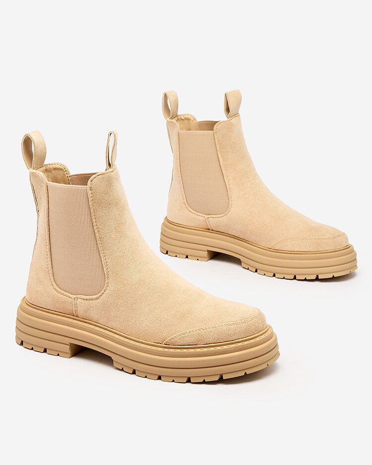 Royalfashion Бежевые женские сапоги с декоративным ремешком Loffdo