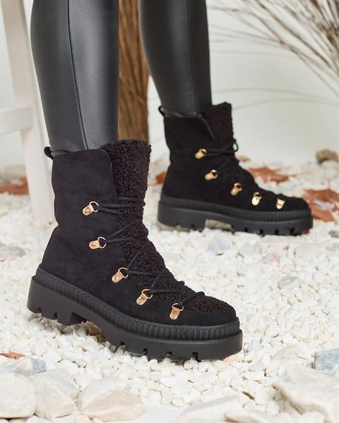 Royalfashion Black women's insulated trapper boots with sheepskin Lery Walk