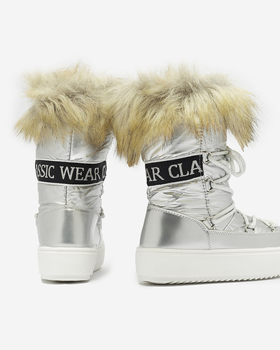 Silver children's slip-on shoes a'la snow boots with fur Asika - Footwear