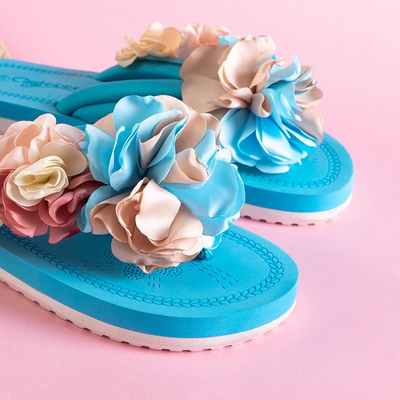 Blue flip flops with decorative flowers Flores - Footwear
