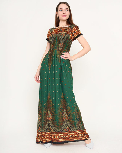 Patterned green women's maxi dress - Clothing