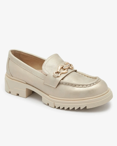 Золотые женские мокасины с цепочкой Sotella - Обувь