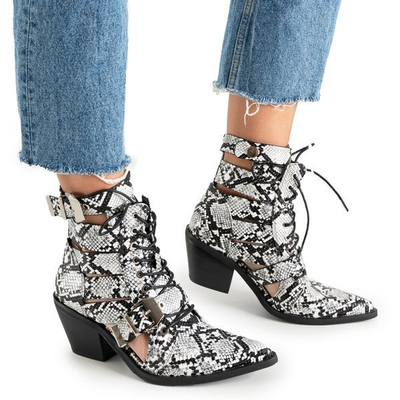 White - black women's cowboy boots with Ciarran buckles - Footwear