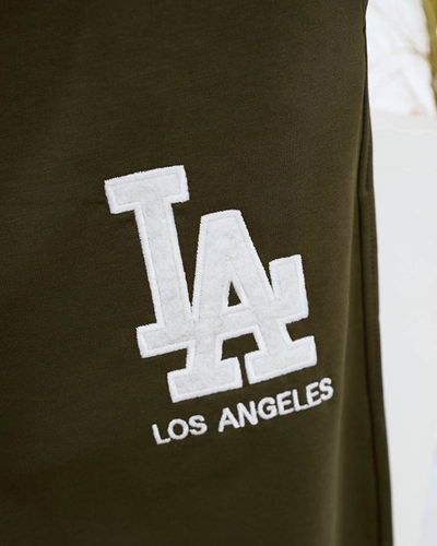 Women's dark green sweatpants with a colored patch - Clothing