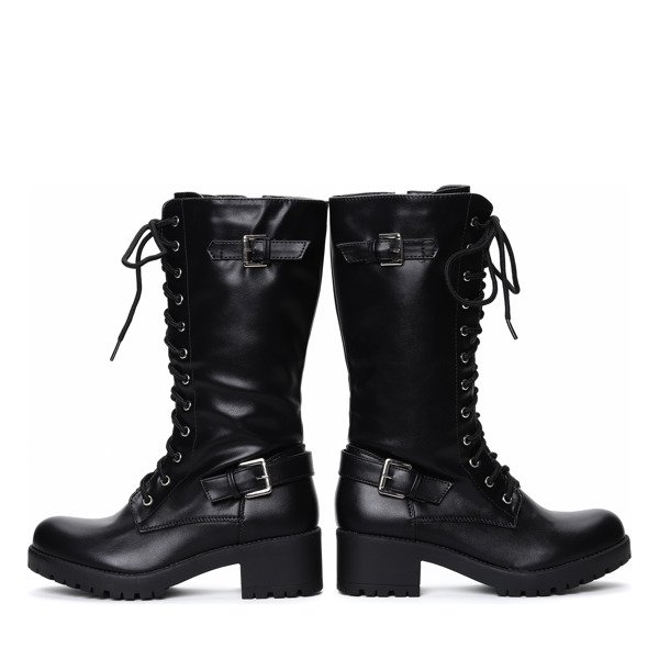 Czarne kozaki stylizowane glanami - Obuwie