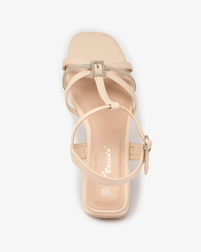 Royalfashion Women's beige low heel sandals with zirconia Luietta