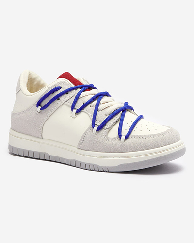 Balti pelēkas sieviešu sporta kedas ar tumši zilām aukliņām Olierinc - Apavi